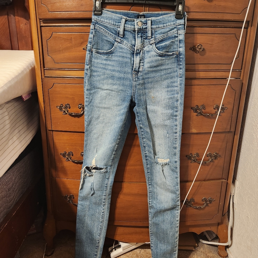 Gap distress high rise skinny jeans